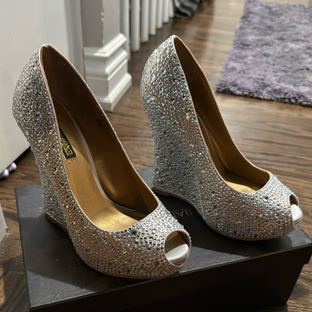 Glamorous Silver Glitter Wedge Shoes